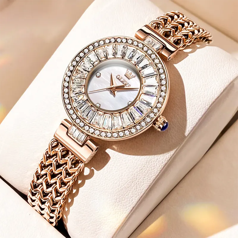 Olevs White Dial Rose Gold ladies Watch- 9959